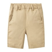 LittleSpring Little Boys Uniform Shorts Pull On Chino Shorts with Elastic Waist Flat Front Casual Khaki 5T