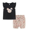 thumbnail image 1 of LittleSpring Little Girls Black Summer Outfits T-Shirt and Floral Shorts Set 2 Piece Outfit Cartton Pattern 5T, 1 of 6