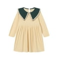 thumbnail image 1 of LittleSpring Little Girls Long Sleeve Dress Size 7-8 Peter Pan Collar Dress Knee-Length Stretchy Rib Knit Beige, 1 of 7