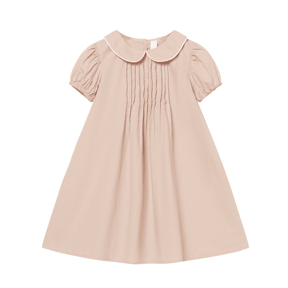 LittleSpring Little Girls Pink Dress Peter Pan Collar School Uniform Dresses Casual Short Sleeve Solid Size 6