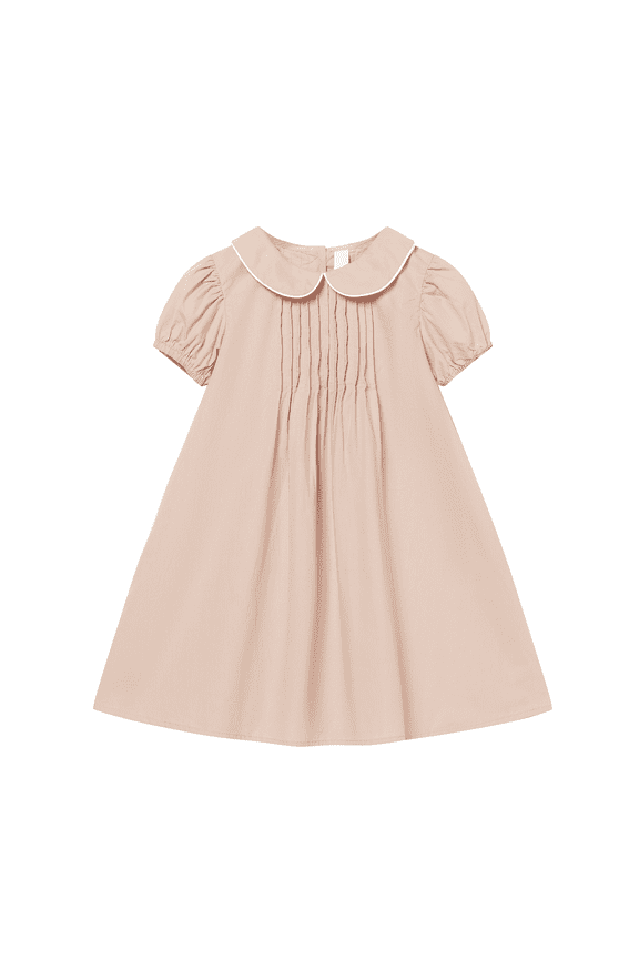 Little Girls Pink Dress Peter Pan Collar School Uniform Dresses Casual Short Sleeve Solid Size 6