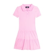 LittleSpring Little Girls Short Sleeve Polo Dress Pique Ruffle Summer Dress School Uniform Solid Pink Size 6