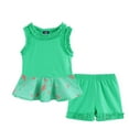 thumbnail image 1 of LittleSpring Little Girls Casual Outfit - Ruffle Tank Top and Loose Shorts, Green, Toddler Size 6, 1 of 6