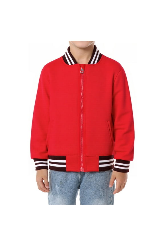 Little Kids Letterman Jacket Girls Boys Bomber Jacket 5T School Uniform Zip up Outerwear Casual Red