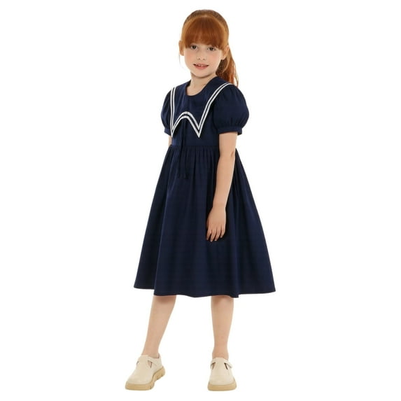LittleSpring Nautical Sailor Dress for Little Girls Summer Dresses Short Sleeve Peter Pan Collar 4T