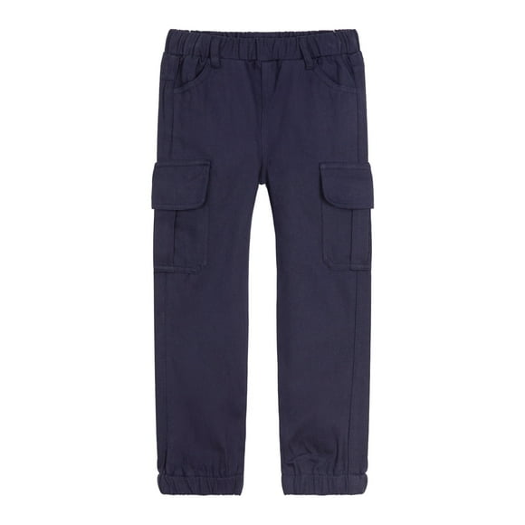 Pants for Boys School Uniform Casual Cargo Pants with Elastic Waist Relaxed Fit Solid Navy Blue Size 14