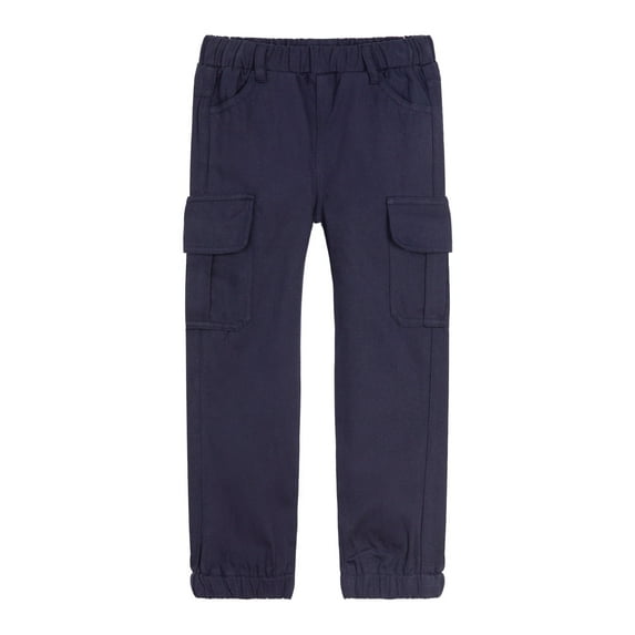 LittleSpring Pants for Boys School Uniform Casual Cargo Pants with Elastic Waist Relaxed Fit Solid Navy Blue Size 14