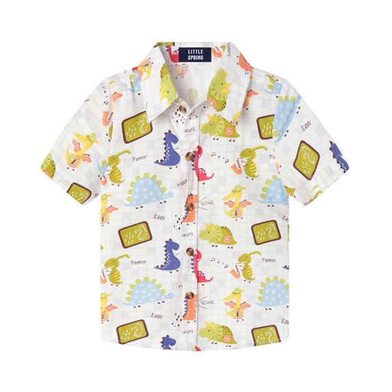 LittleSpring Short Sleeve Shirt Boy Hawaiian Shirts Button Down Casual Summer Clothes Cartoon Graffiti Size 6