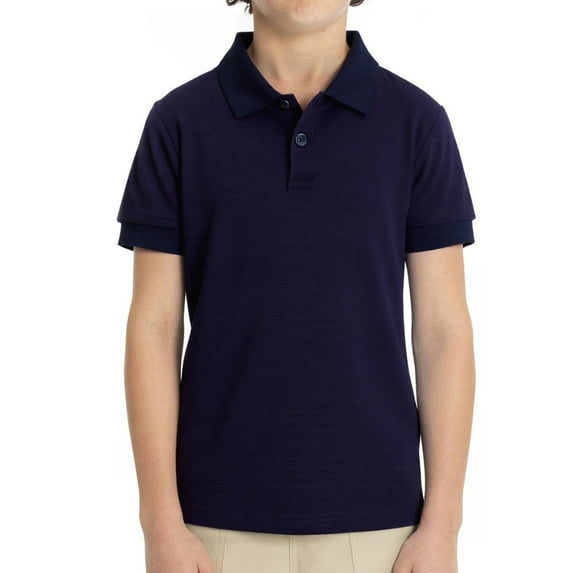 LittleSpring Size 7-8 Boys School Uniform Little Kids Pique Polo Shirts Short Sleeve Solid Navy Blue