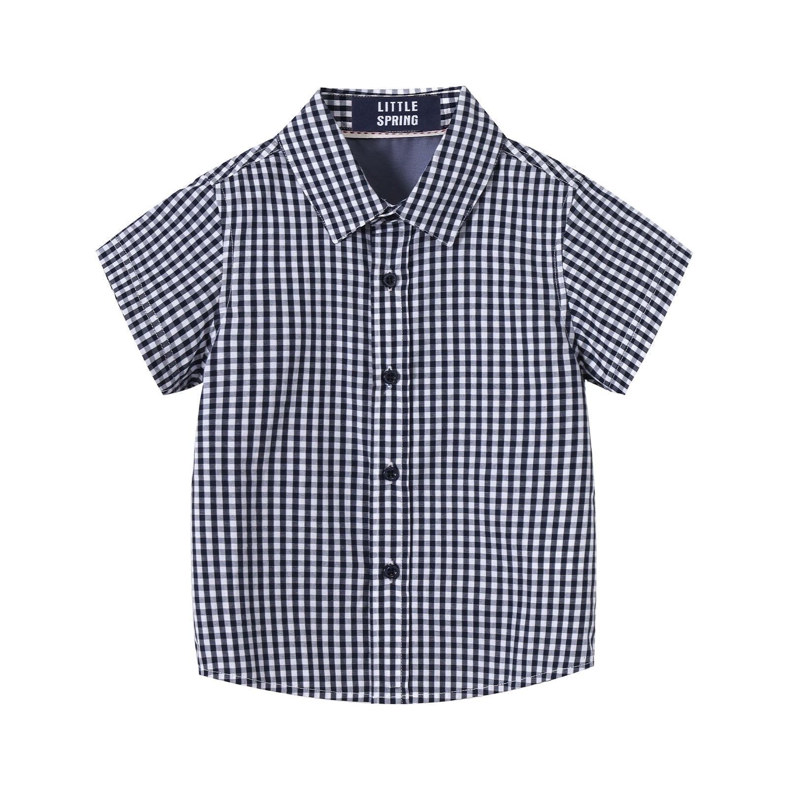 LittleSpring Boys Cotton Plaid Shirt, Short Sleeve, Button Down, Casual ...