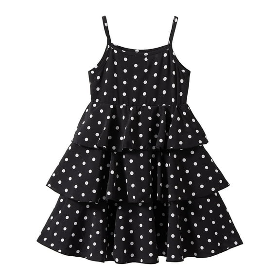 LittleSpring Spaghetti Strap Scoop Neck Sleeveless Polka Dot Dress, Big Girls