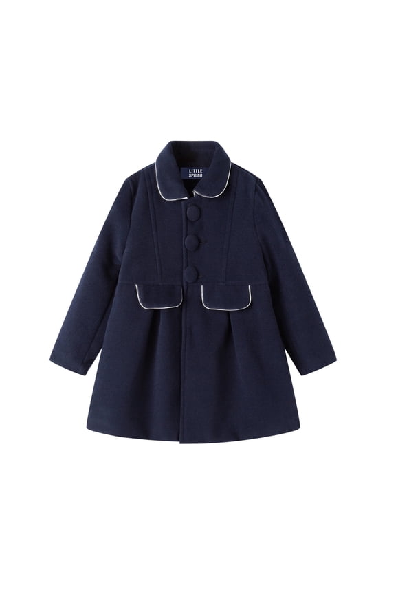 Big Girls Faux Wool Peacoat, Long Sleeve, Size 12-14