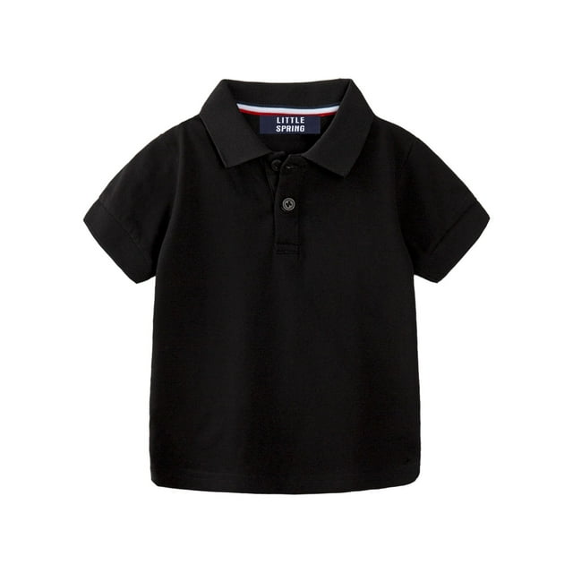 LittleSpring Toddler Black Polo Shirt 2T Boys Short Sleeve School
