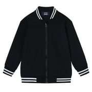LittleSpring Toddler Bomber Jacket for Girls Boys Varsity Baseball Jackets Zip up Spring Fall Clothes Lightweight Black 2T