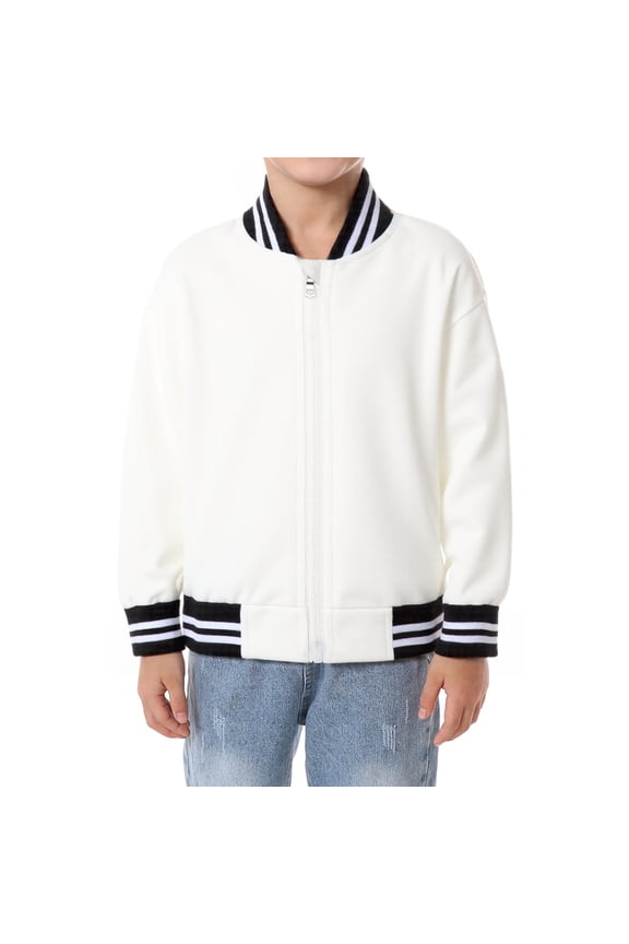 Toddler Bomber Jacket for Girls Boys Varsity Baseball Jackets Zip up Spring Fall Clothes Lightweight White 2T