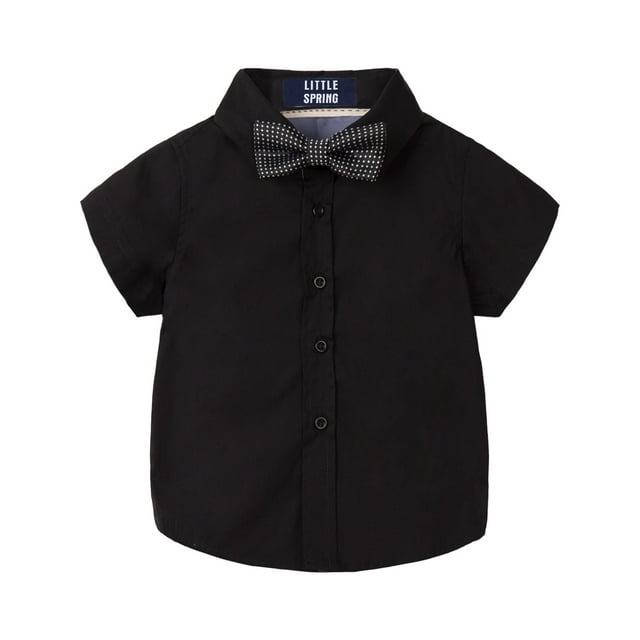 LittleSpring Toddler Boy Black Dress Shirt for Boys Summer Shirts Short