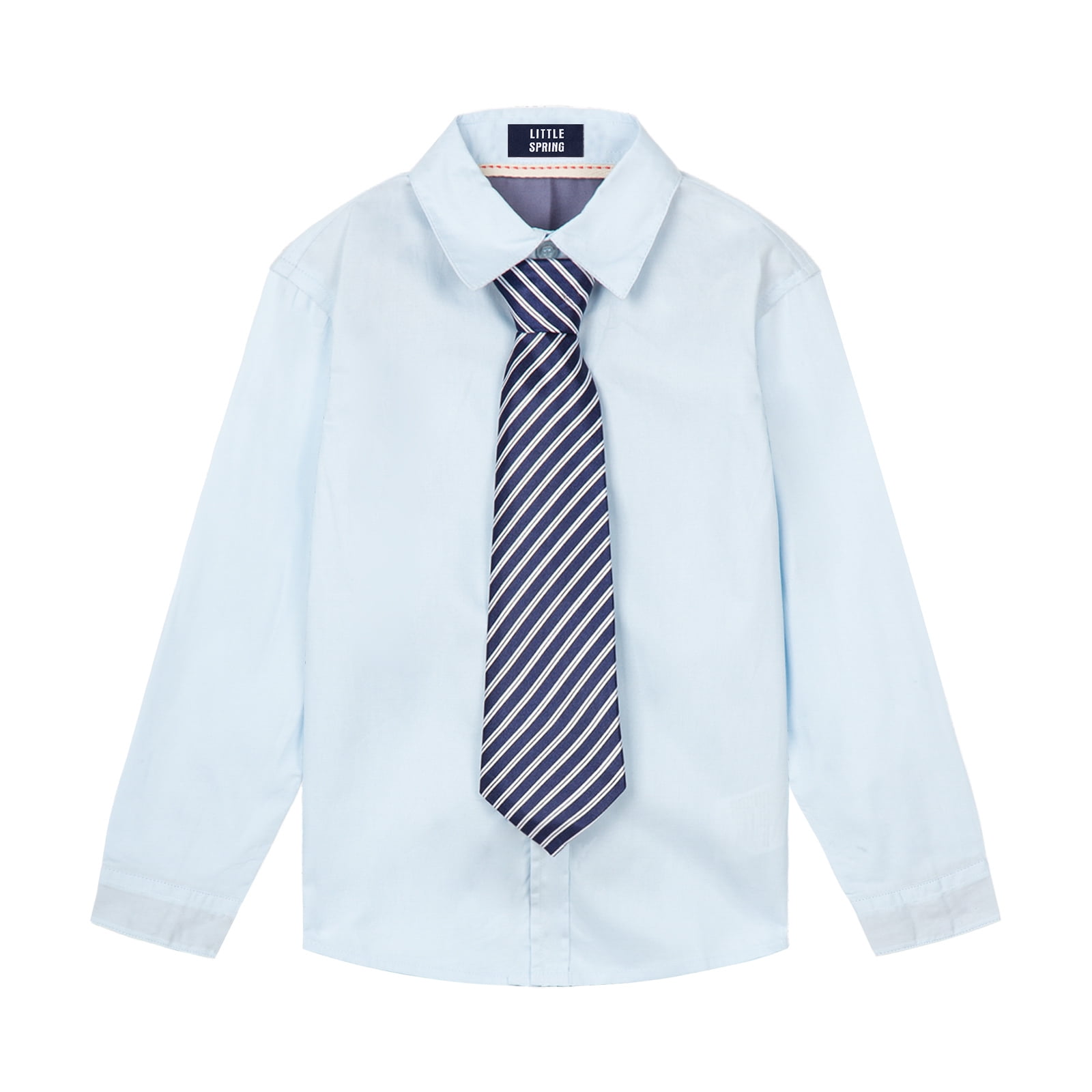 LittleSpring Toddler Boy Dress Shirt with Tie Cotton Lightweight Long Sleeve School Uniform