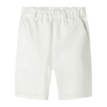 LittleSpring Toddler Boy Shorts Flat Front Chino Shorts with Elastic Waist Pull On School Uniform White 4T