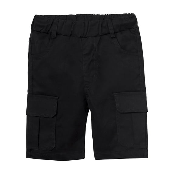 LittleSpring Toddler Boy Shorts with Elastic Waist 2T Twill Cargo Shorts Pull On Casual Solid Black