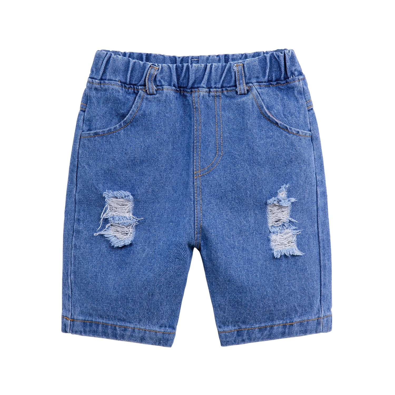 LittleSpring Toddler Boys Denim Shorts Elastic Waist Pant Ripped Pull