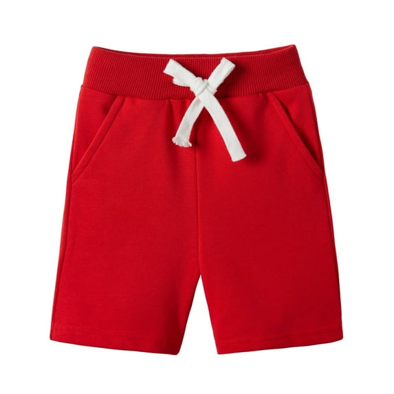 LittleSpring Toddler Boys Drawstring Terry Sweat Shorts with Pockets Casual Pull On Athletic Shorts Red 4T