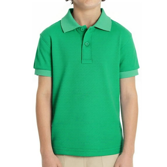 LittleSpring Toddler Boys Polo Shirts 4T Short Sleeve Green Uniform T-shirts Collared Cotton Tops Back to School Clothes