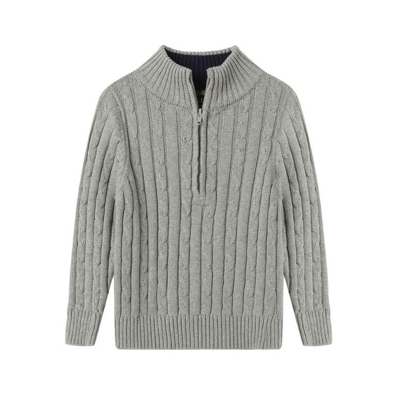 LittleSpring Boys Girls Quarter Zip Sweater Cable Knit Mock Neck Long Sleeve Pullover Size 4-12