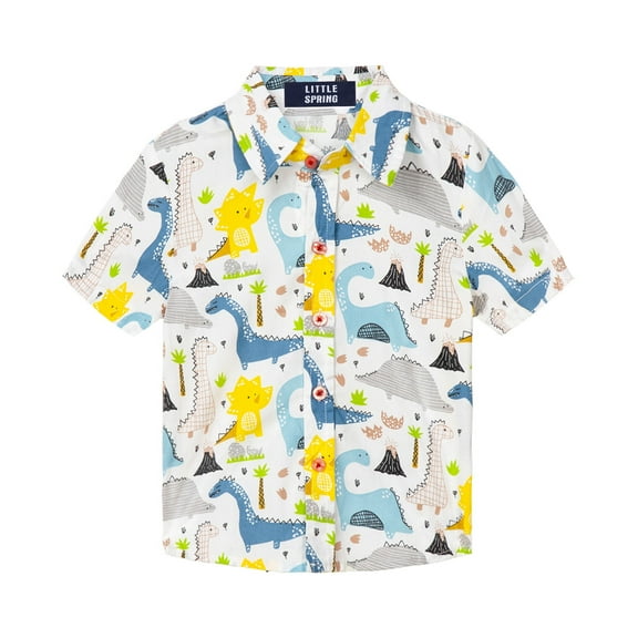 LittleSpring Toddler Boys Short Sleeve Shirt 2T Button Down Shirts Summer Casual Cute Cartoon Graffiti