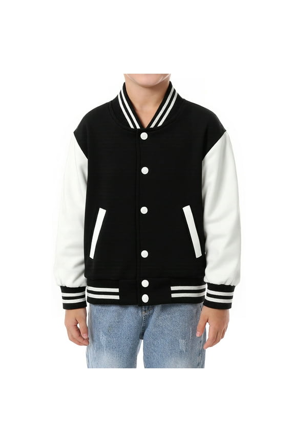 Toddler Boys Varsity Jacket for 3T Girls Bomber Jackets with Snap Quick Dry Casual Outerwear Black