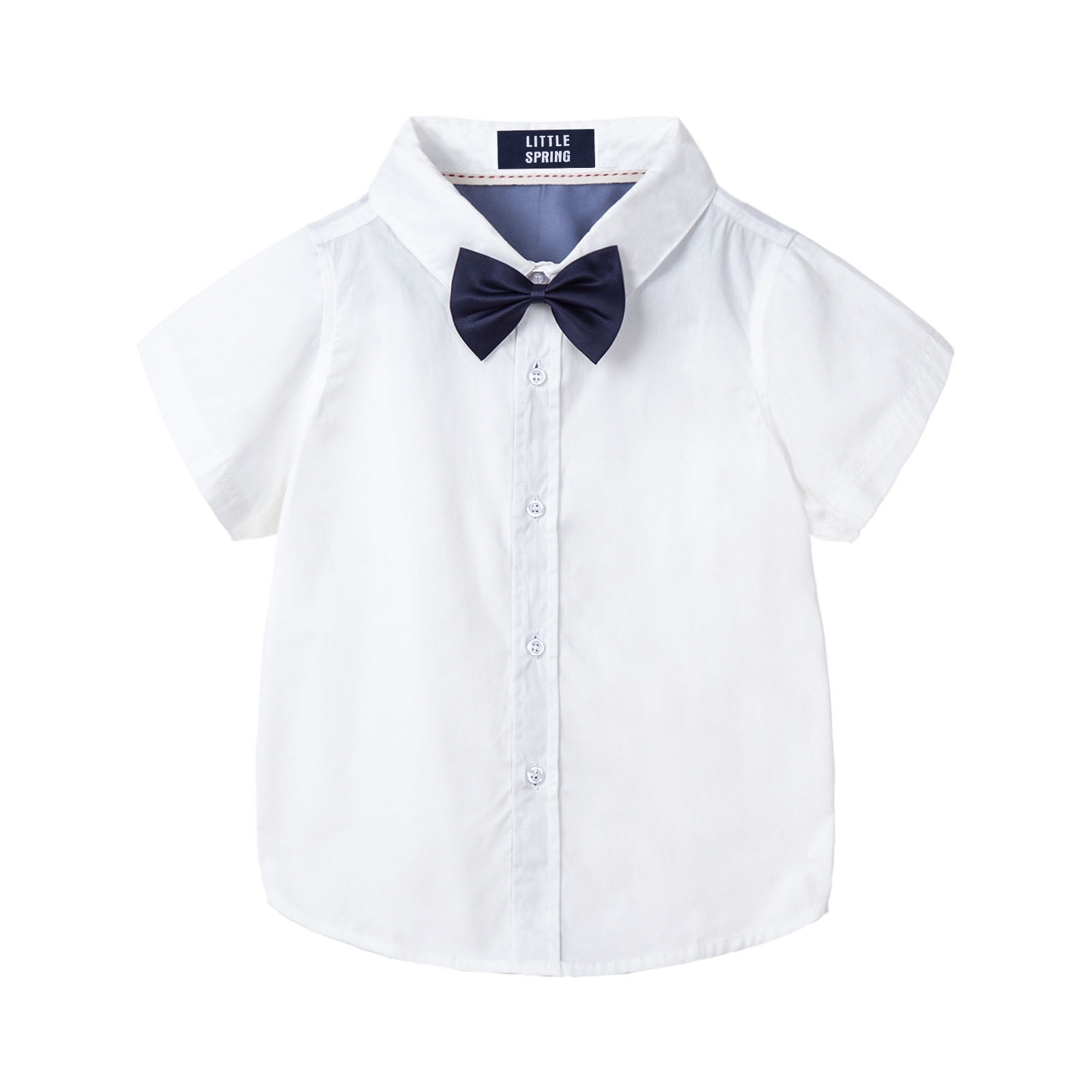 LittleSpring Toddler Boys White Dress Shirt for Boy Short Sleeve Button