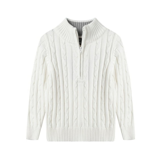 LittleSpring Boys Girls Quarter Zip Sweater Cable Knit Mock Neck Long Sleeve Pullover Size 4-12