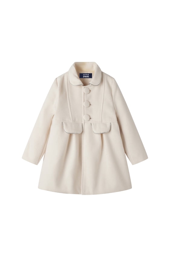 Toddler Dress Coat Girls 3T Winter Coat Button Faux Wool Peacoat Midweight Lapel Creamy White Soft Warm