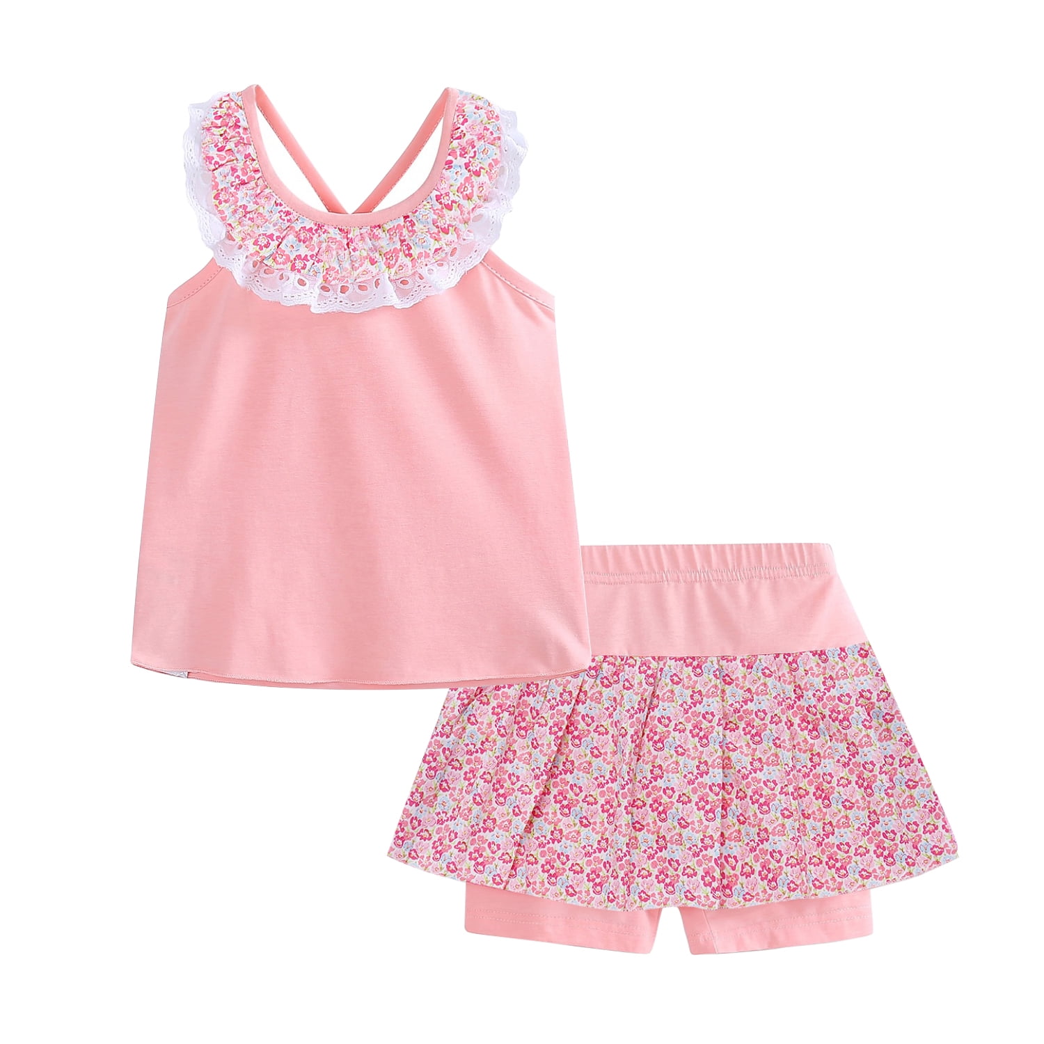 LittleSpring Toddler Girl Outfits 3T Backless Tank Top and Floral ...