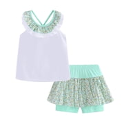 Toddler Girl Summer Outfits Backless Tank Tops and Floral Shorts 2-Piece Clothing Sets 2T