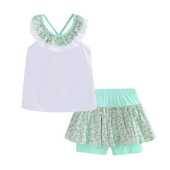 LittleSpring Toddler Girl Summer Outfits Backless Tank Tops and Floral Shorts 2-Piece Clothing Sets 2T