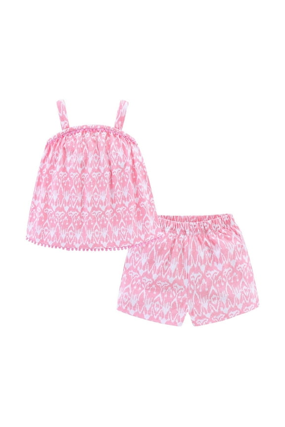 Toddler Girl Summer Outfits Spaghetti Strap Floral Tank Top and Shorts 2 Pcs Clothes Set Pink 3T
