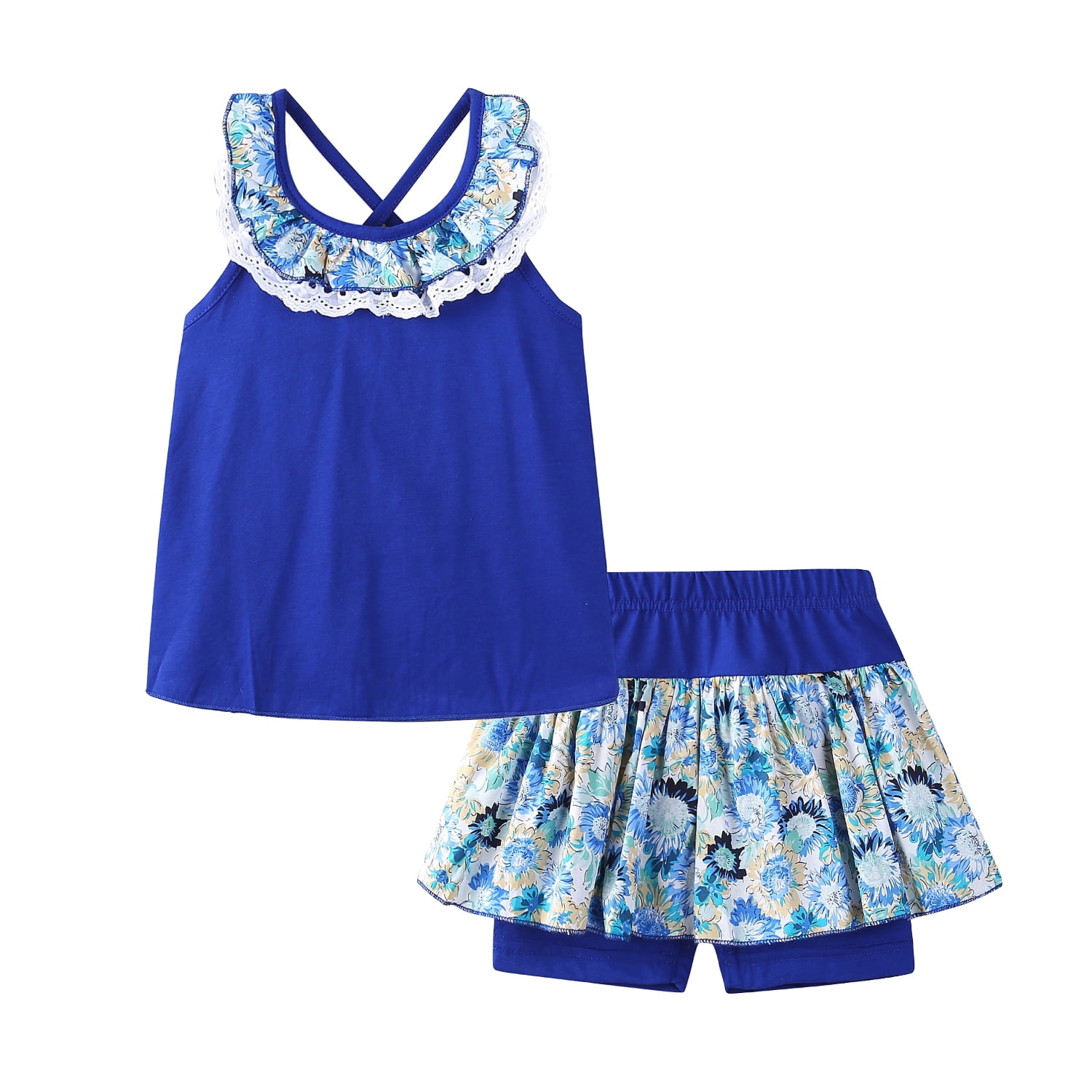 Royal Blue Designer Inspired Summer Girls Two-Piece Shorts - Set main image 1