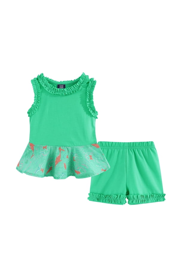 Little Girls 2 Piece Shorts Set 5T Ruffle Tank Top and Shorts Casual Summer Outfits Green
