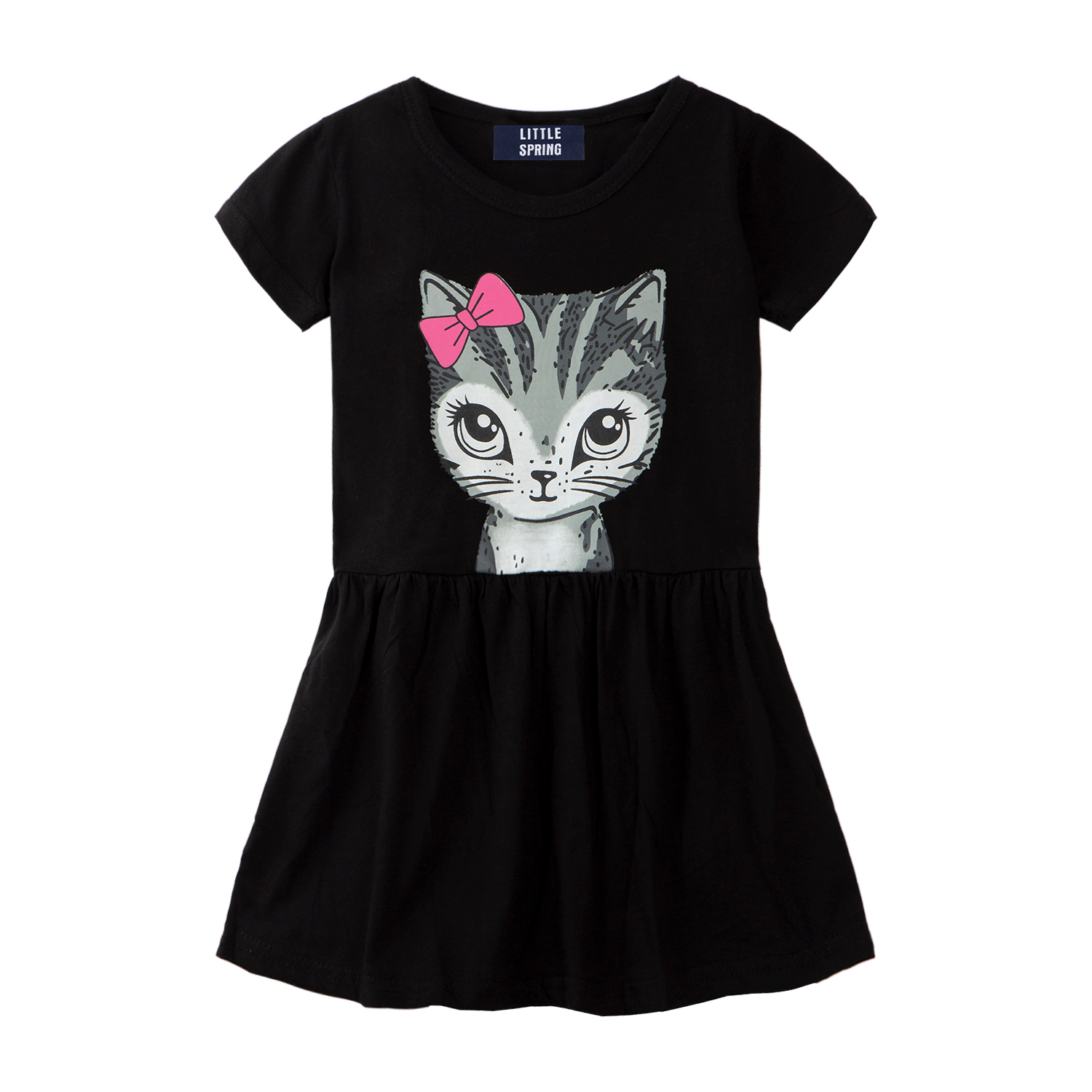 LittleSpring Toddler Girls Black Dress Short Sleeve Summer Clothing ...