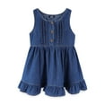 thumbnail image 1 of LittleSpring Toddler Girls Denim Dress Sleeveless Casual Summer Sundress Cotton Ruffled Button Dark Blue 2T, 1 of 7