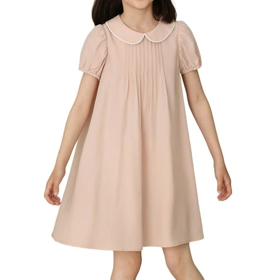 LittleSpring Toddler Girls Pink Dress Peter Pan Collar School Uniform Dresses Casual Short Sleeve Solid 3T