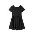 thumbnail image 1 of LittleSpring Toddler Girls Short Sleeve Dress Skater Twirly Stretch Backless Dress Stretchy Silk Like Solid Black 2T, 1 of 7