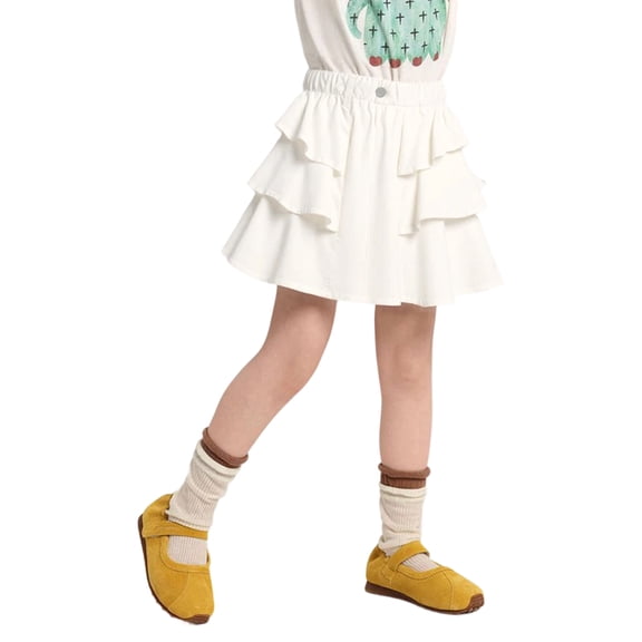 LittleSpring Toddler Girls Skorts White Skirt Pleated Ruffle Short Demin Tutu Skirts Built-in Shorts Underneath 2T