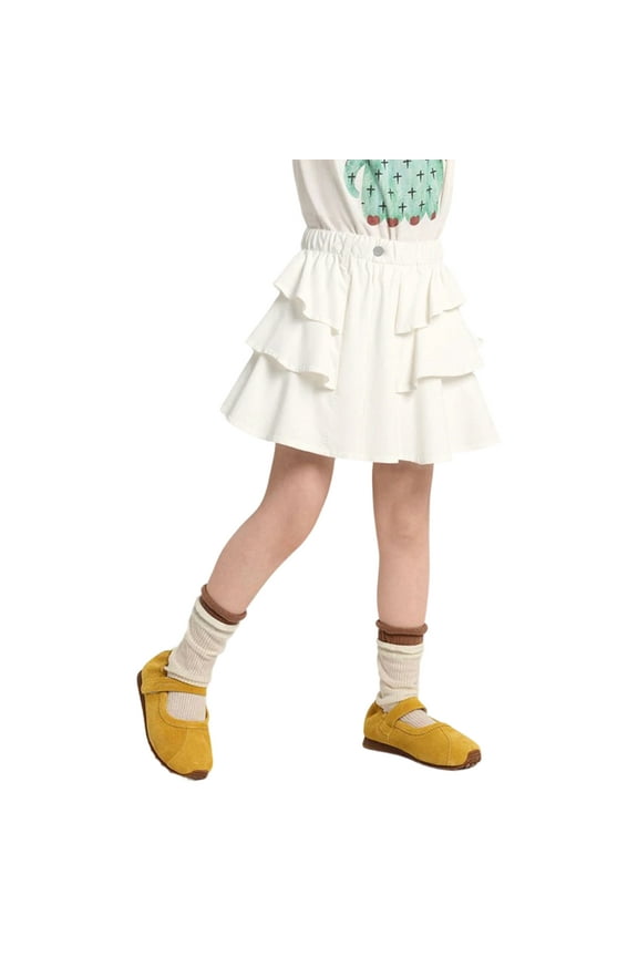Toddler Girls Skorts White Skirt Pleated Ruffle Short Demin Tutu Skirts Built-in Shorts Underneath 2T