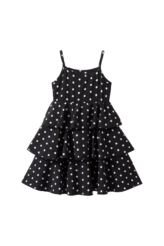 Toddler Girls Sleeveless Dress Polka Dot Print Black Dress Lightweight Clothes Size 4T