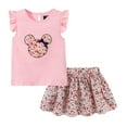 thumbnail image 1 of LittleSpring Toddler Girls Summer Outfits 2 Piece Floral T-shirt and Skirt Set Casual Cartoon Pattern Pink Size 6, 1 of 6