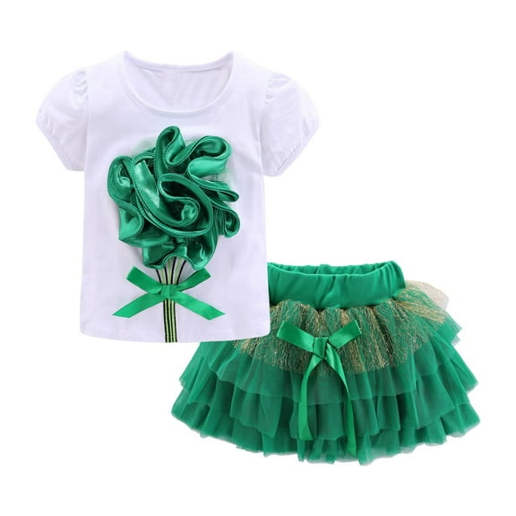 LittleSpring Toddler Girls Summer Outifts for Girls T-Shirts and Tutu Skirt Set Green 4T