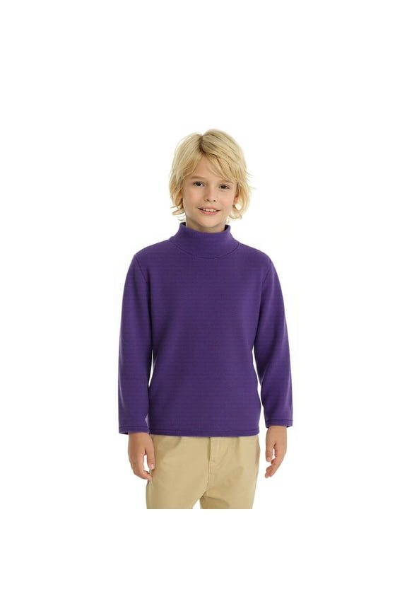 Boys Girls Fleece Turtleneck Shirts for Kids Thermal Tops Long Sleeve 2-14 Years