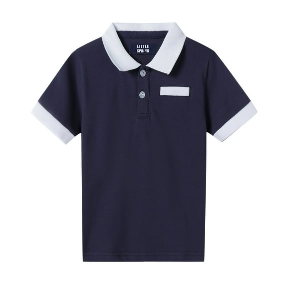 LittleSpring Toddler Boys Short Sleeve Polo T-Shirt 3T School Uniforms Navy Blue