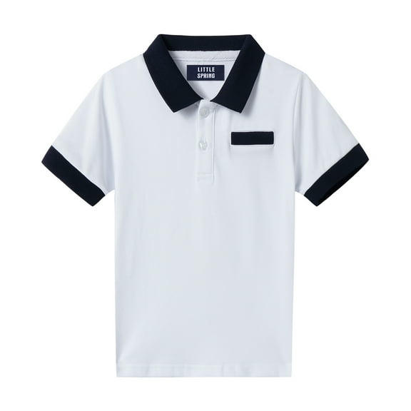 LittleSpring Toddler Pique Polo School Uniform Shirt for Boys Summer Clothes Short Sleeve Solid White 4T